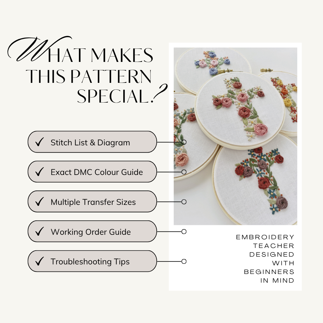 Embroidery Pattern || Floral Cross || Christian Hand Embroidery