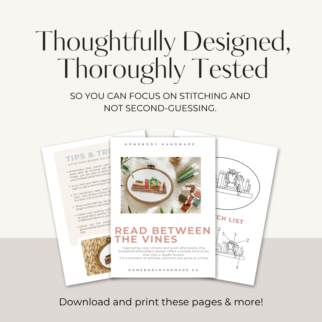 Read Between the Vines Embroidery Pattern || Bookshelf Readers Booktok Romantasy Contemporary Needlework Design