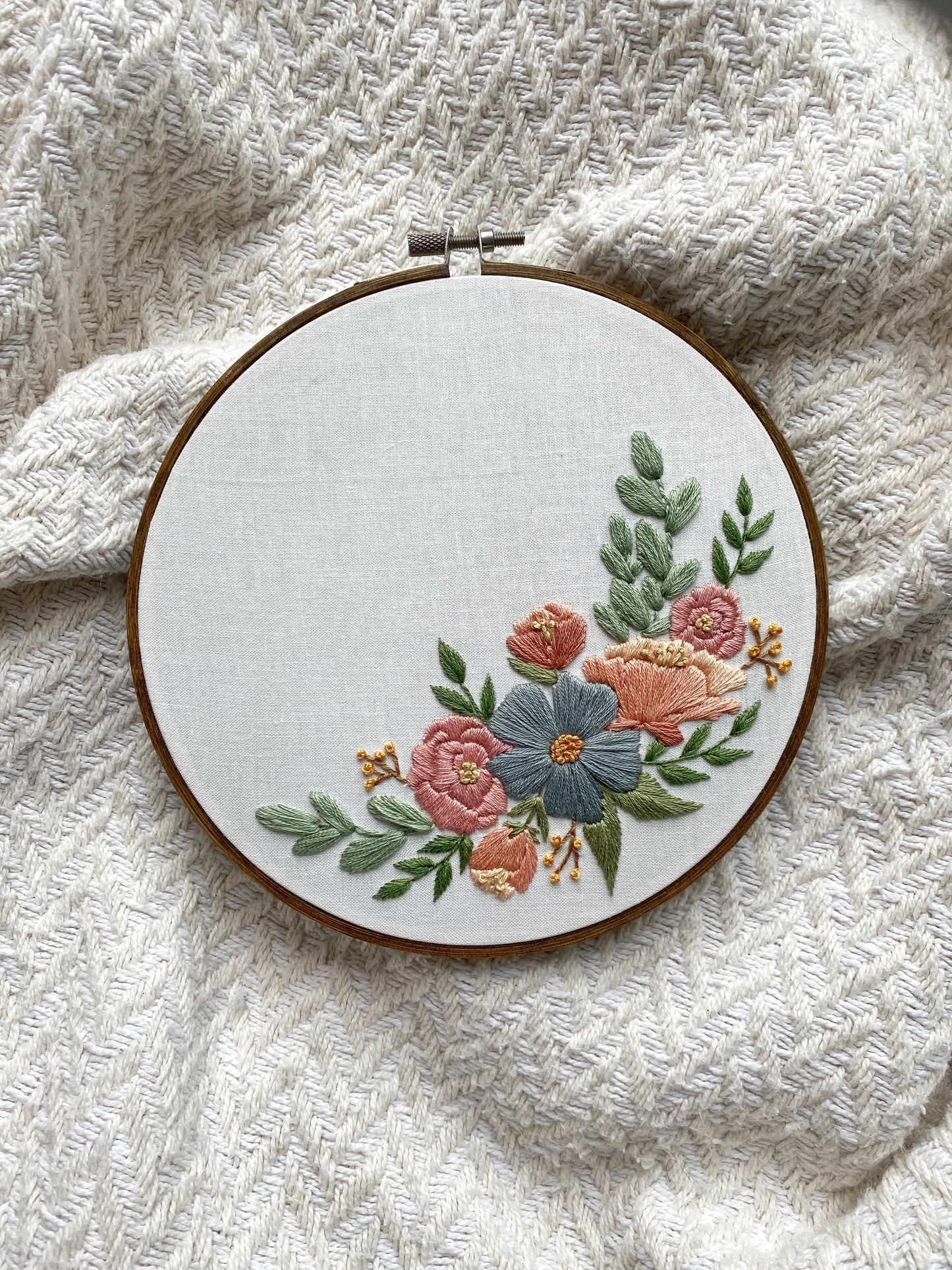 Crescent Florals || Stunning 7" Ready-to-Ship Embroidery Hoop Artwork