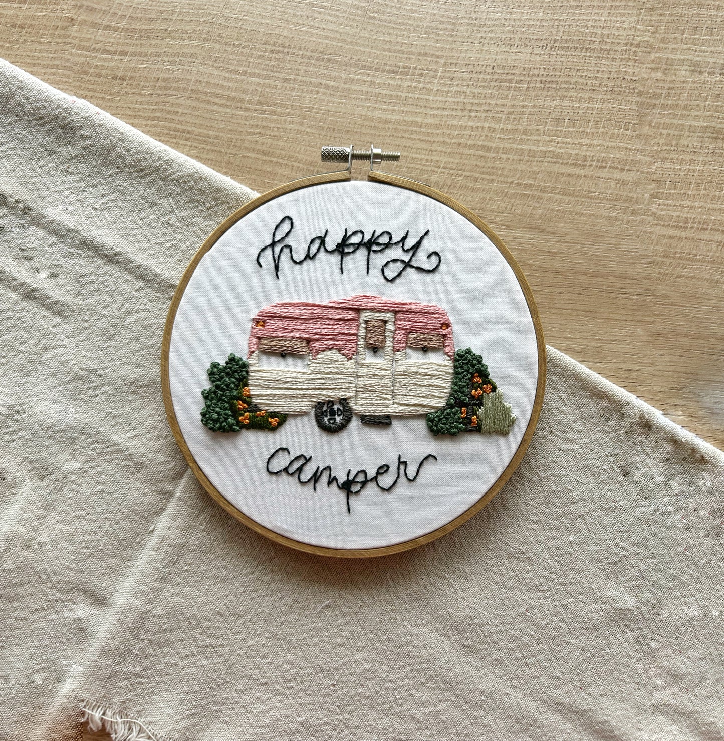 Happy Camper Embroidery Pattern || Instant Download PDF File || DIY Trailer, Camping, Glamping Decor