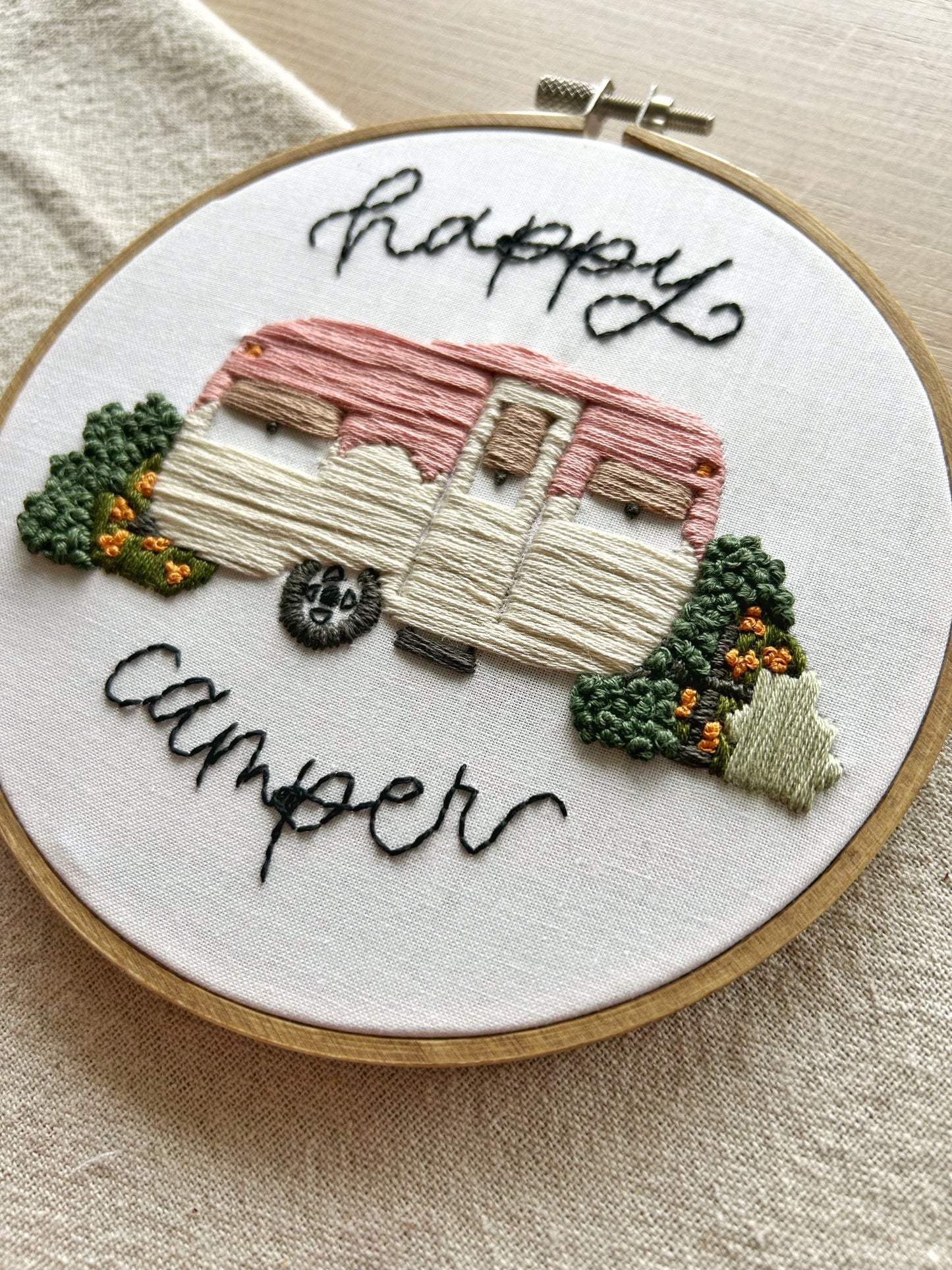 Happy Camper Embroidery Pattern || Instant Download PDF File || DIY Trailer, Camping, Glamping Decor