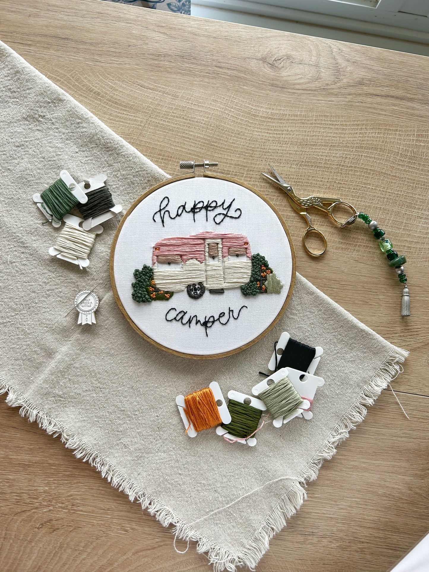 Happy Camper Embroidery Pattern || Instant Download PDF File || DIY Trailer, Camping, Glamping Decor