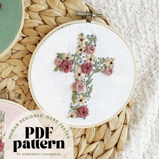 Embroidery Pattern || Floral Cross || Christian Hand Embroidery