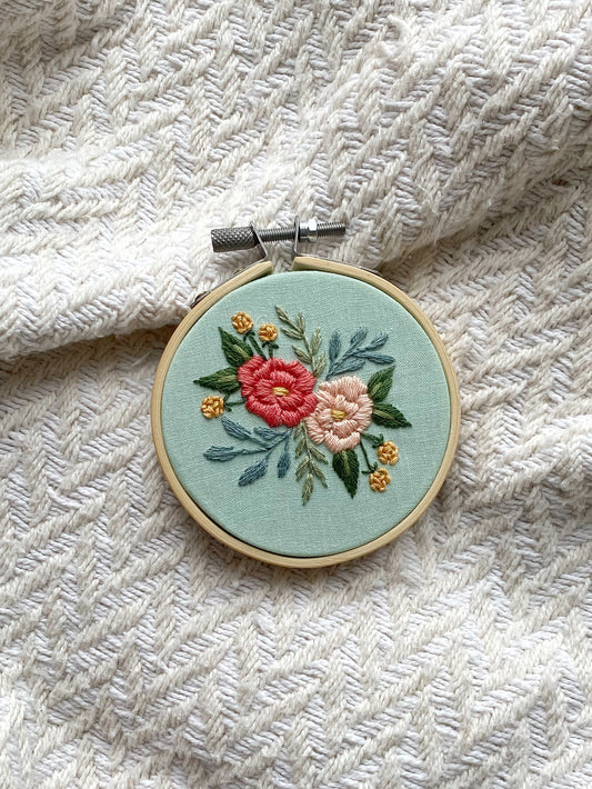 *MINI* Fresh Picked Peonies || Ready-to-Ship Original 3" Embroidery Hoop Artwork