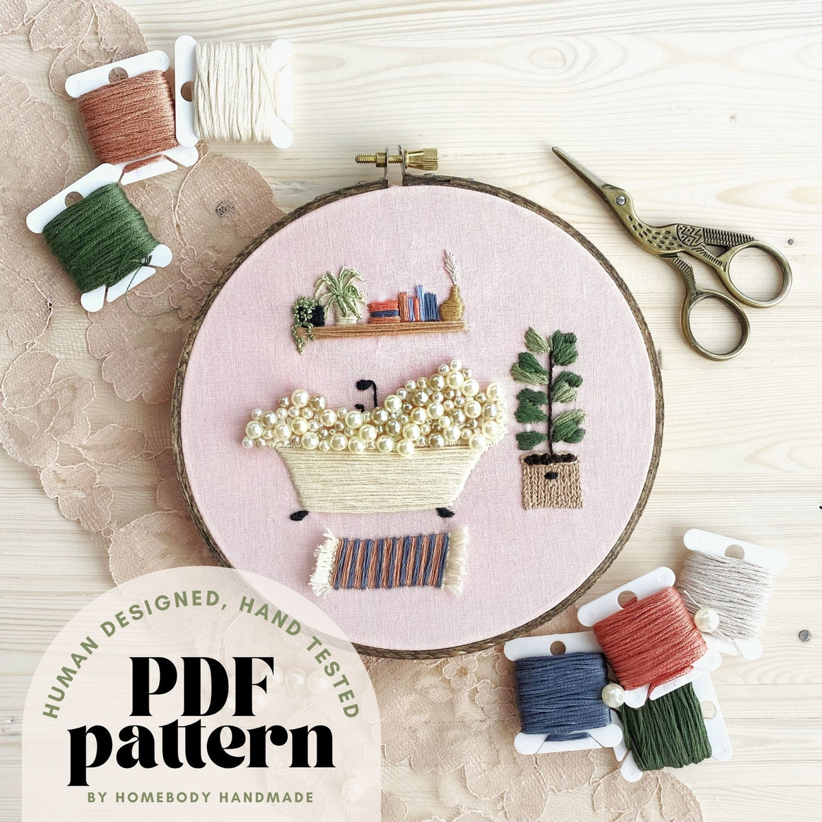 Beaded Bubble Bath Embroidery Pattern Instant Download PDF – Homebody ...