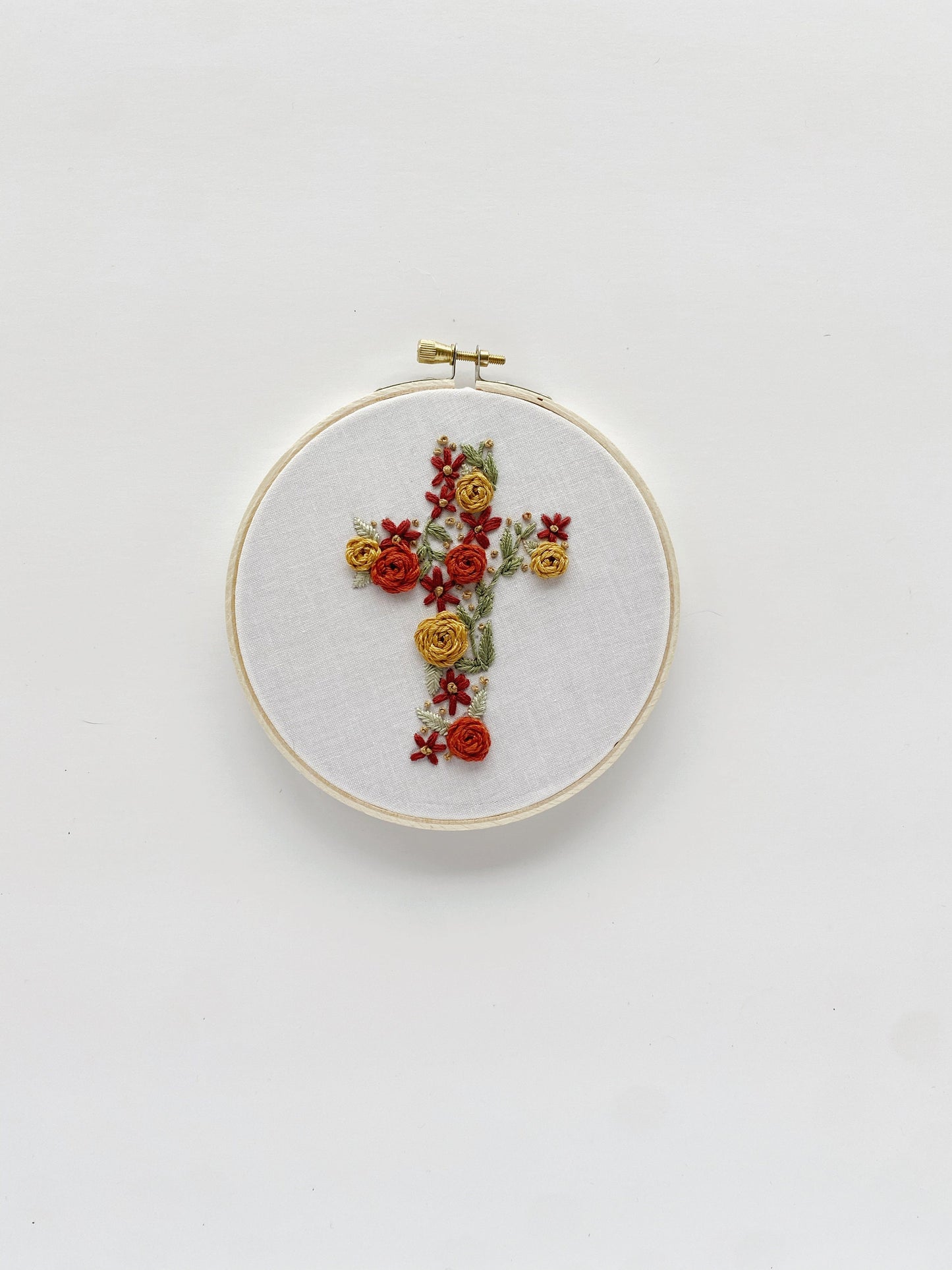 The Beautiful Cross | 5” | Modern Floral Cross Christian Embroidery Hoop Art for Home Decor