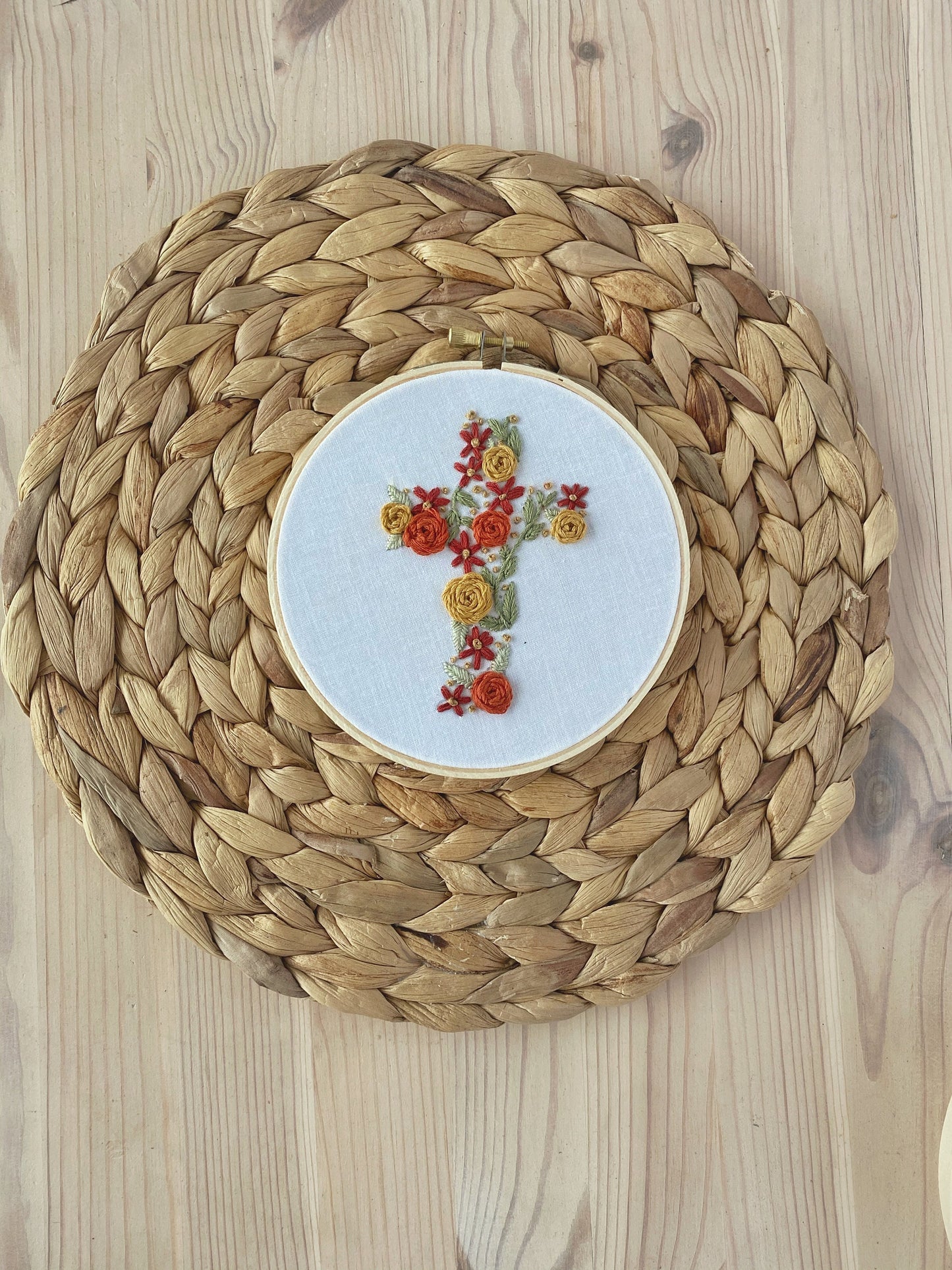 The Beautiful Cross | 5” | Modern Floral Cross Christian Embroidery Hoop Art for Home Decor
