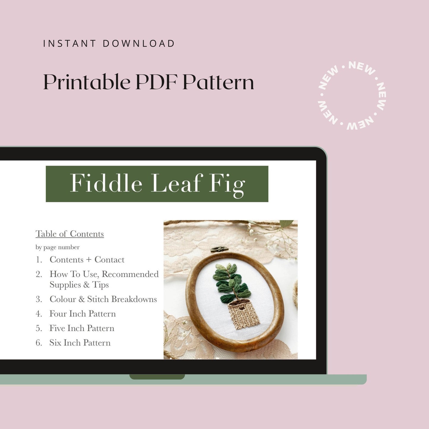 Fiddle Leaf Fig Embroidery Pattern Instant Download PDF File