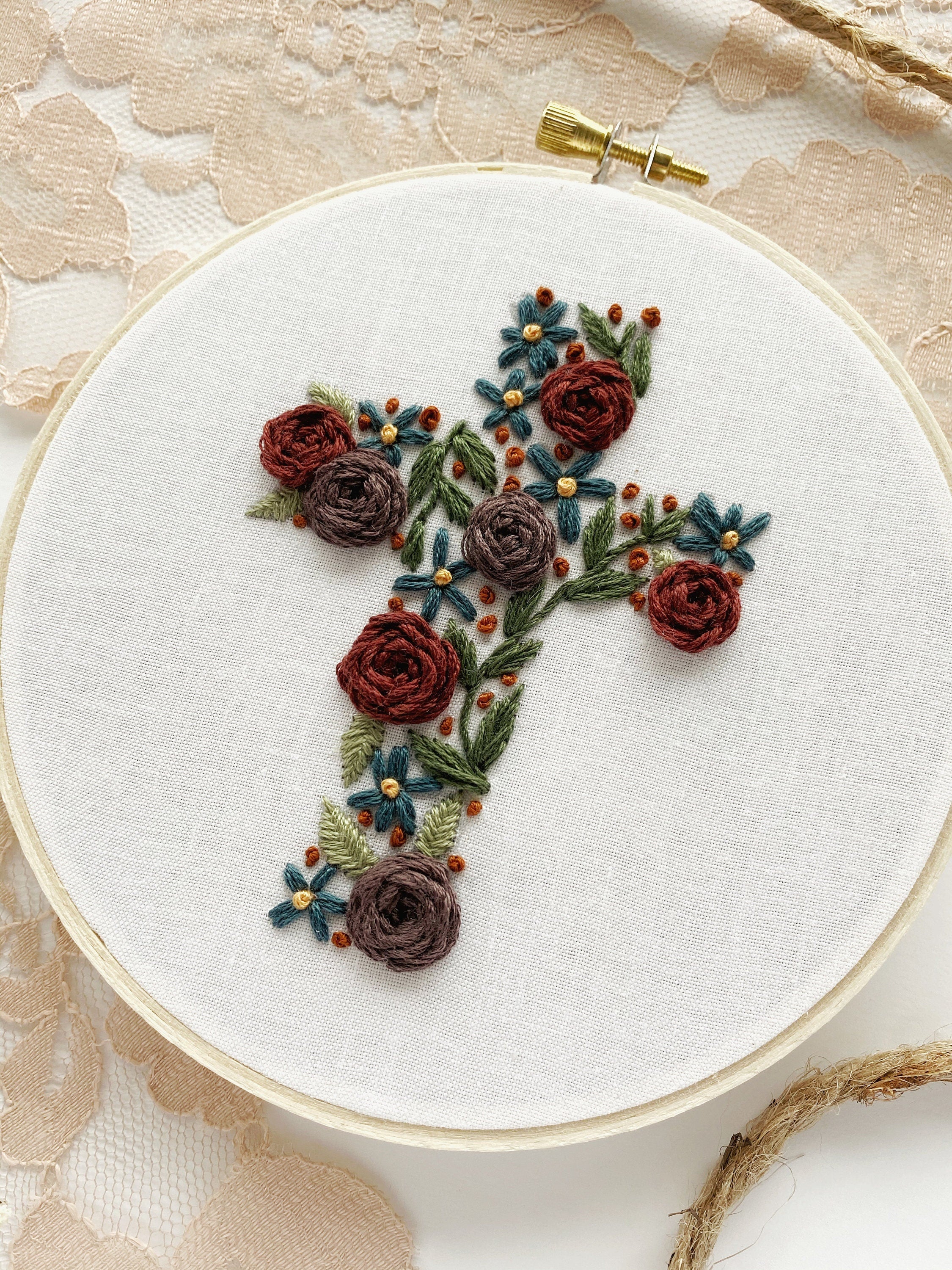 Embroidery Pattern || Floral Cross || Christian Hand Embroidery