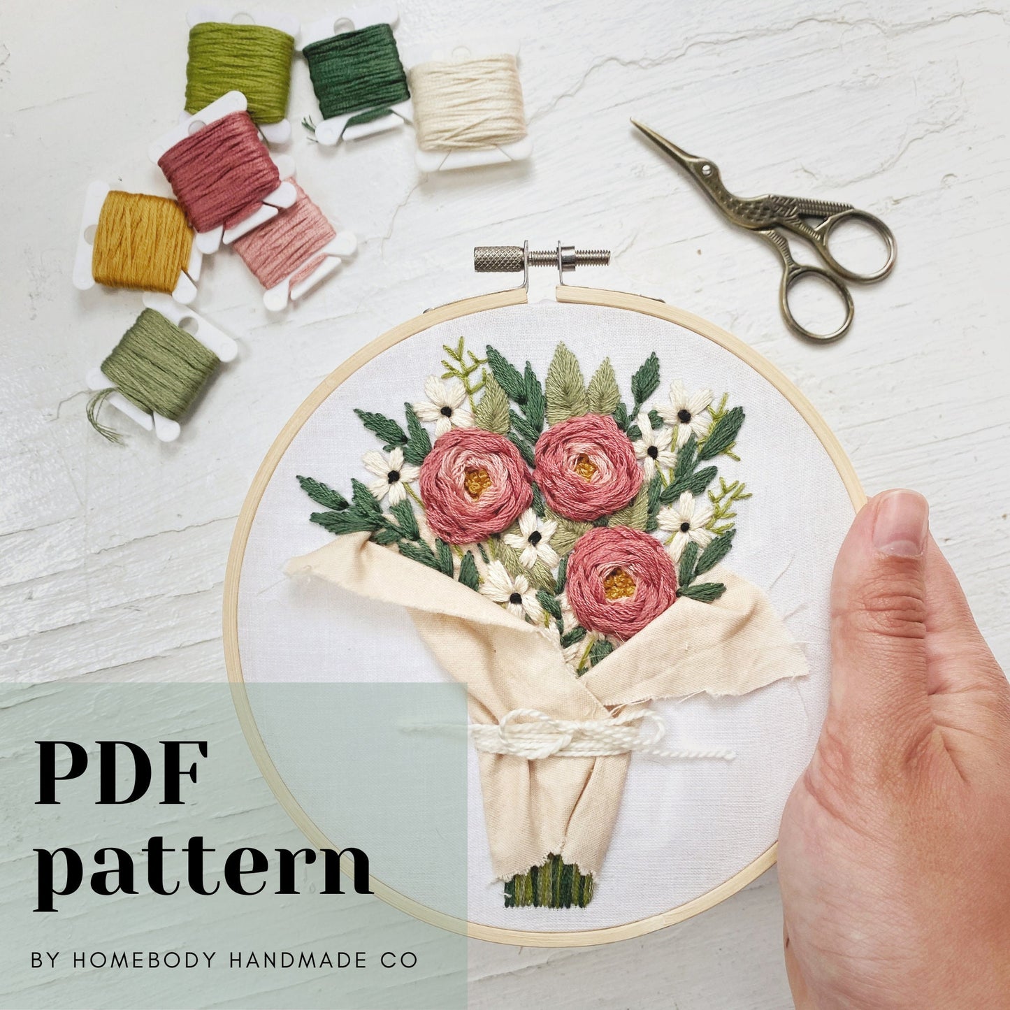 Farmers Market Flowers Embroidery Pattern PDF Instant Download