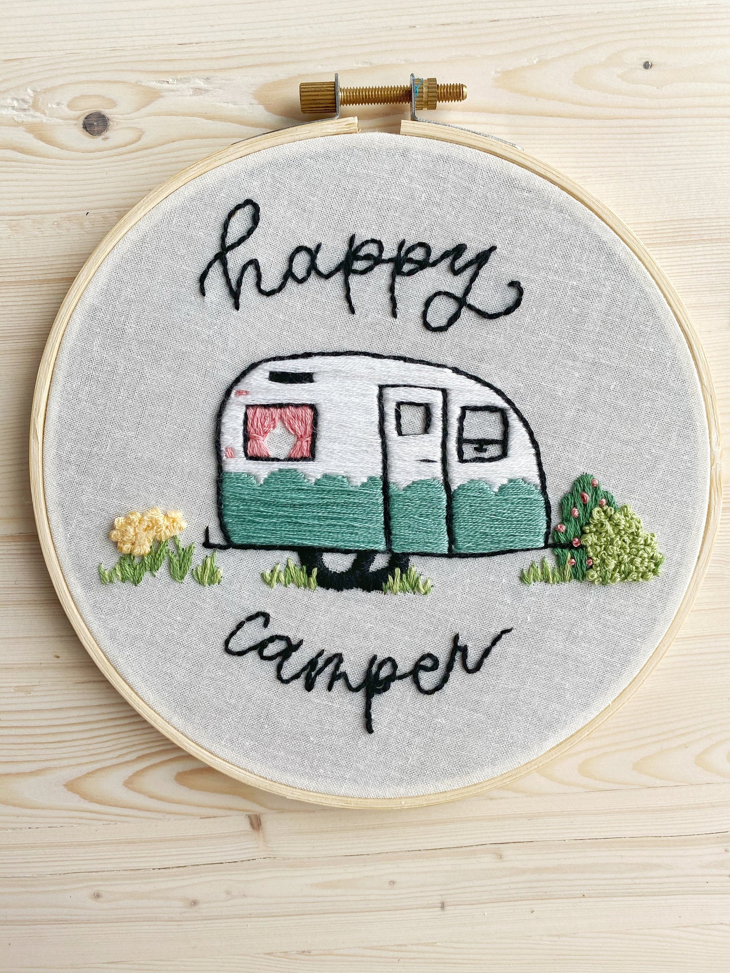 Happy Camper Embroidery Pattern || Instant Download PDF File || DIY Trailer, Camping, Glamping Decor