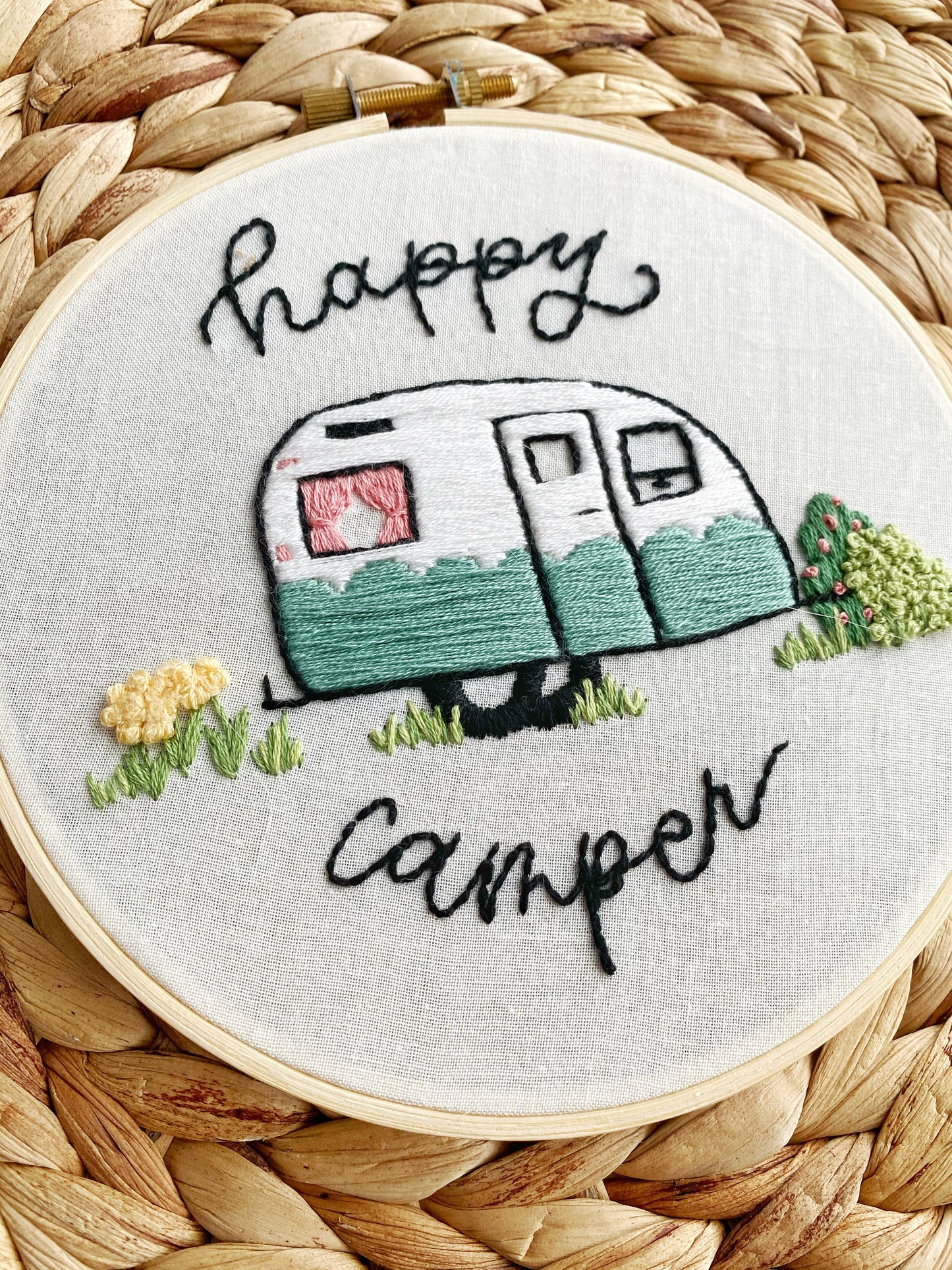 Happy Camper Embroidery Pattern || Instant Download PDF File || DIY Trailer, Camping, Glamping Decor